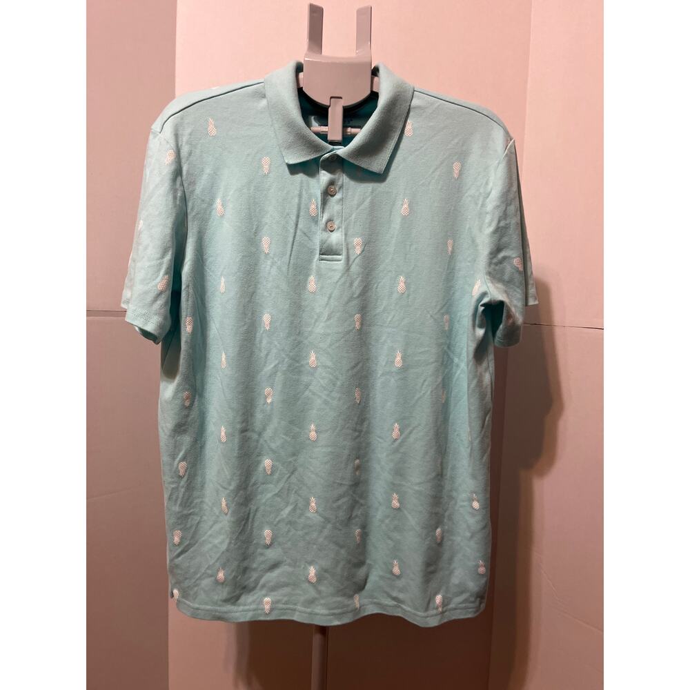 Tackle & Tides Men’s Aqua Blue Pineapple Print Polo Shirt Size M
